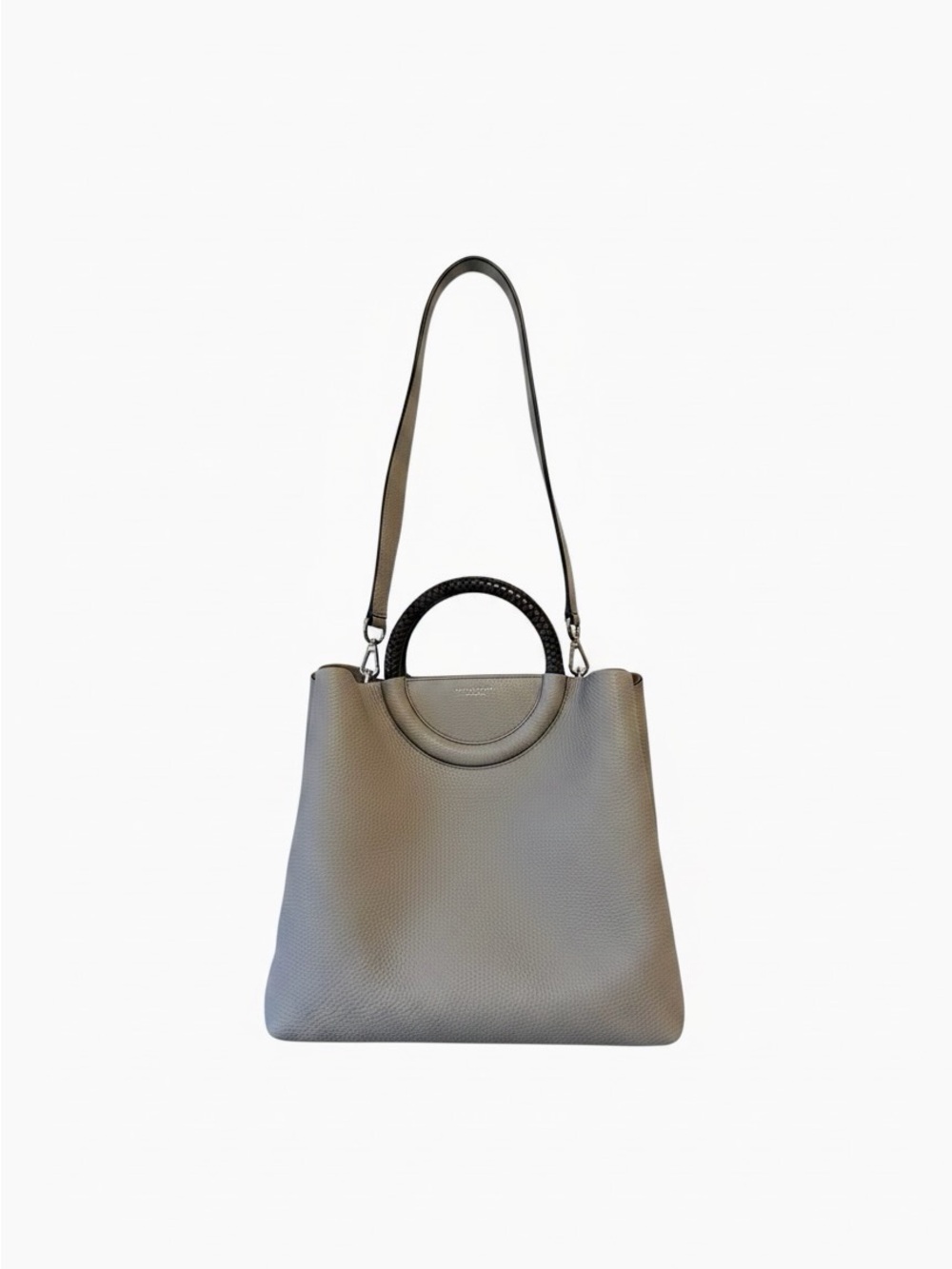 Michael Kors Collection Grey Leather Tote Bag with Top Handle and Shoulder Strap